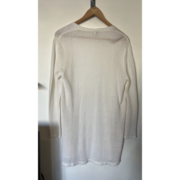 J Jill White Open Front Split Hem Linen Blend Knit Cardigan Size Medium Petite - Picture 2 of 9